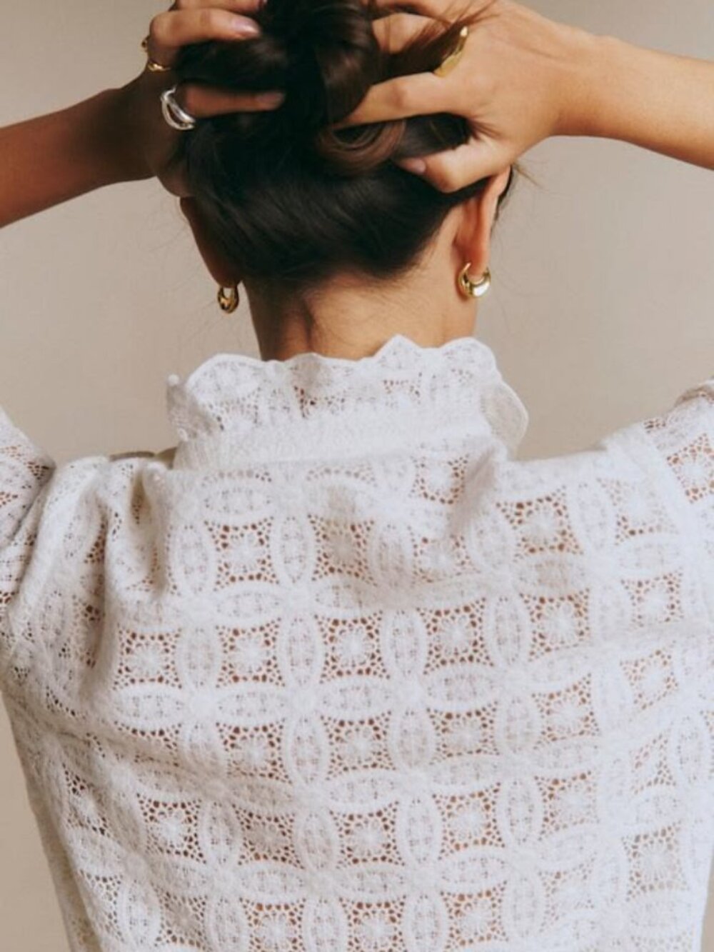 Sezane Chlo Shirt Ecru Guipure Sheer White Lace Size 44 (US W's Size 12) - Picture 9 of 9